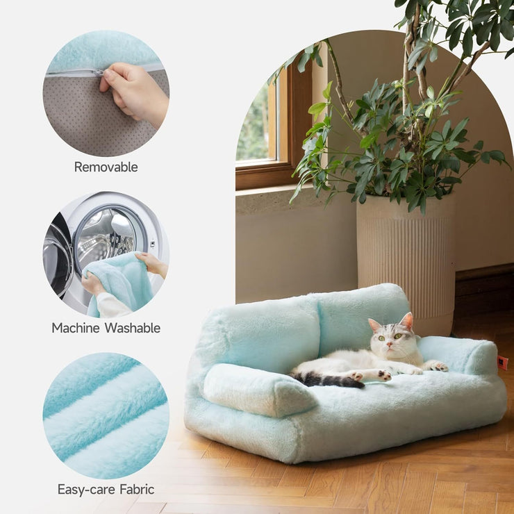 MEWOOFUN Plush Cat Bed | Washable Fluffy Pet Couch