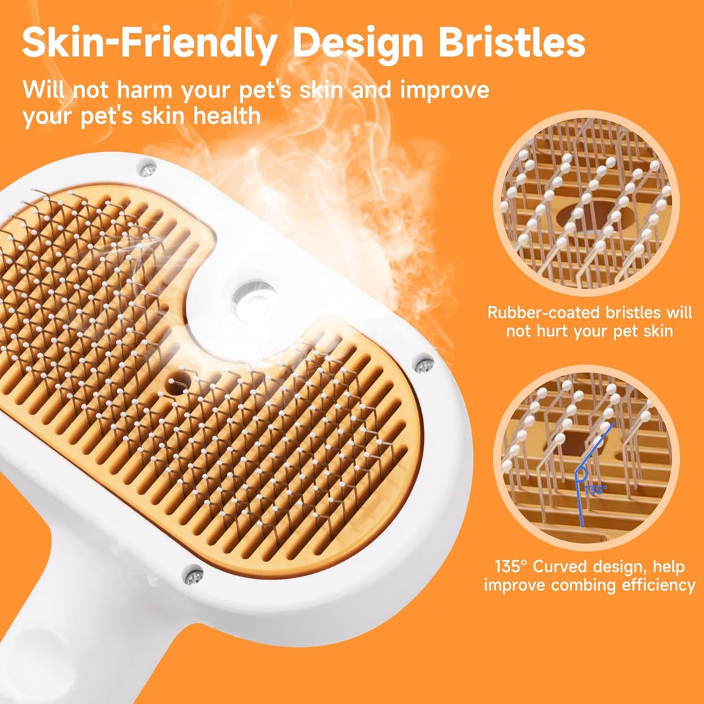 3-in-1 Pet Steam Brush | Hair Removal & Grooming Comb