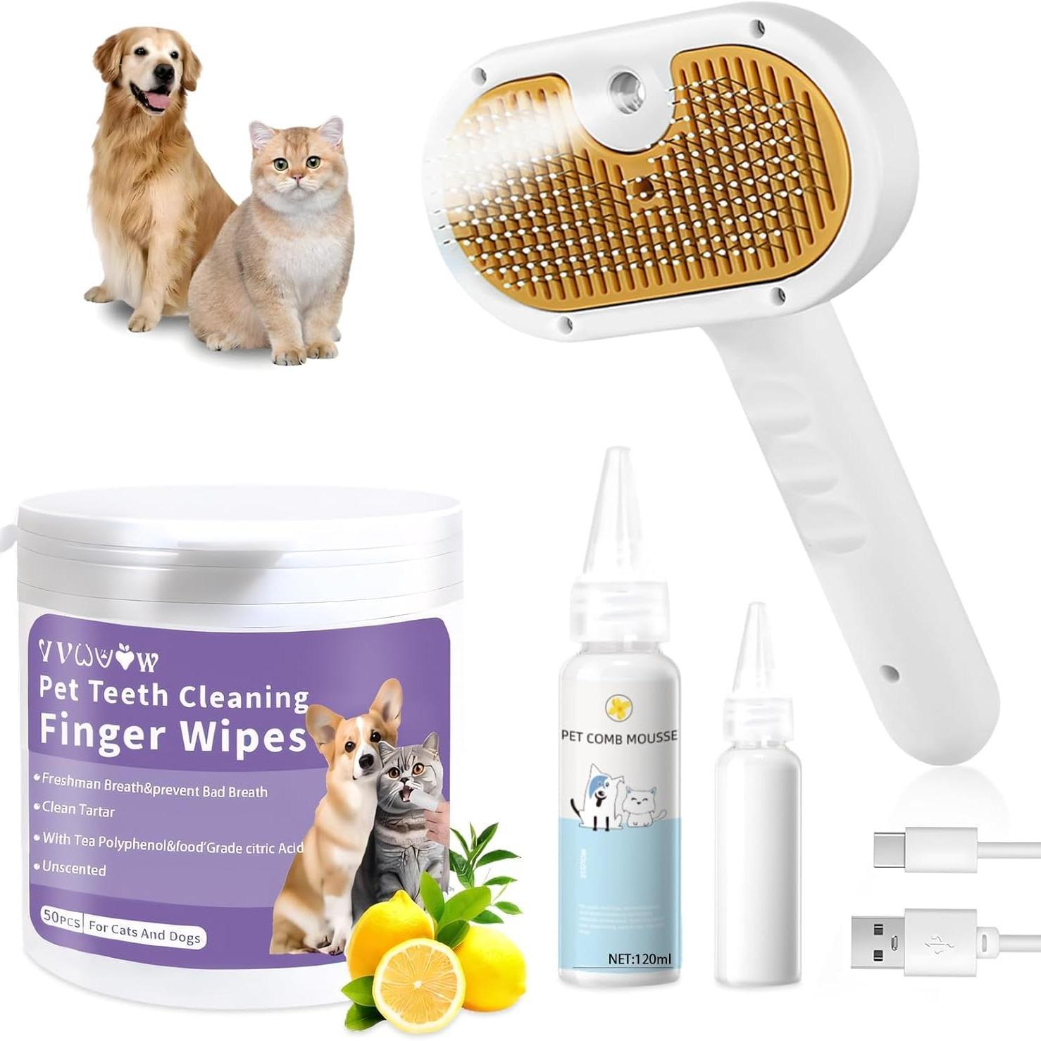 3-in-1 Pet Steam Brush | Hair Removal & Grooming Comb