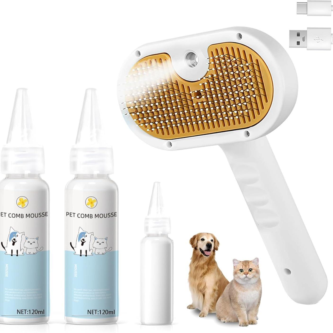 3-in-1 Pet Steam Brush | Hair Removal & Grooming Comb