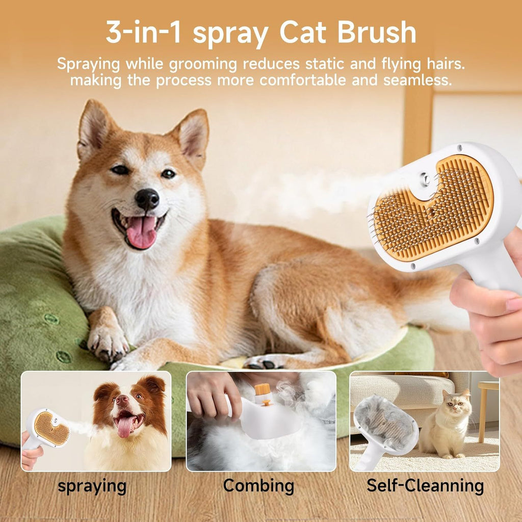 3-in-1 Pet Steam Brush | Hair Removal & Grooming Comb
