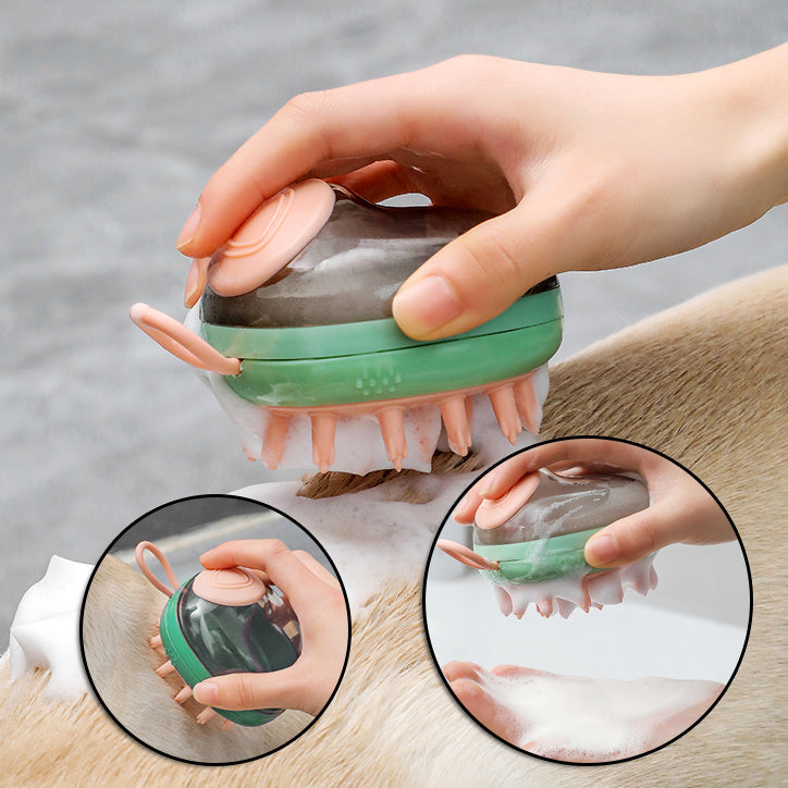 2-in-1 Pet Bath Brush | Massage & Shampoo Dispenser