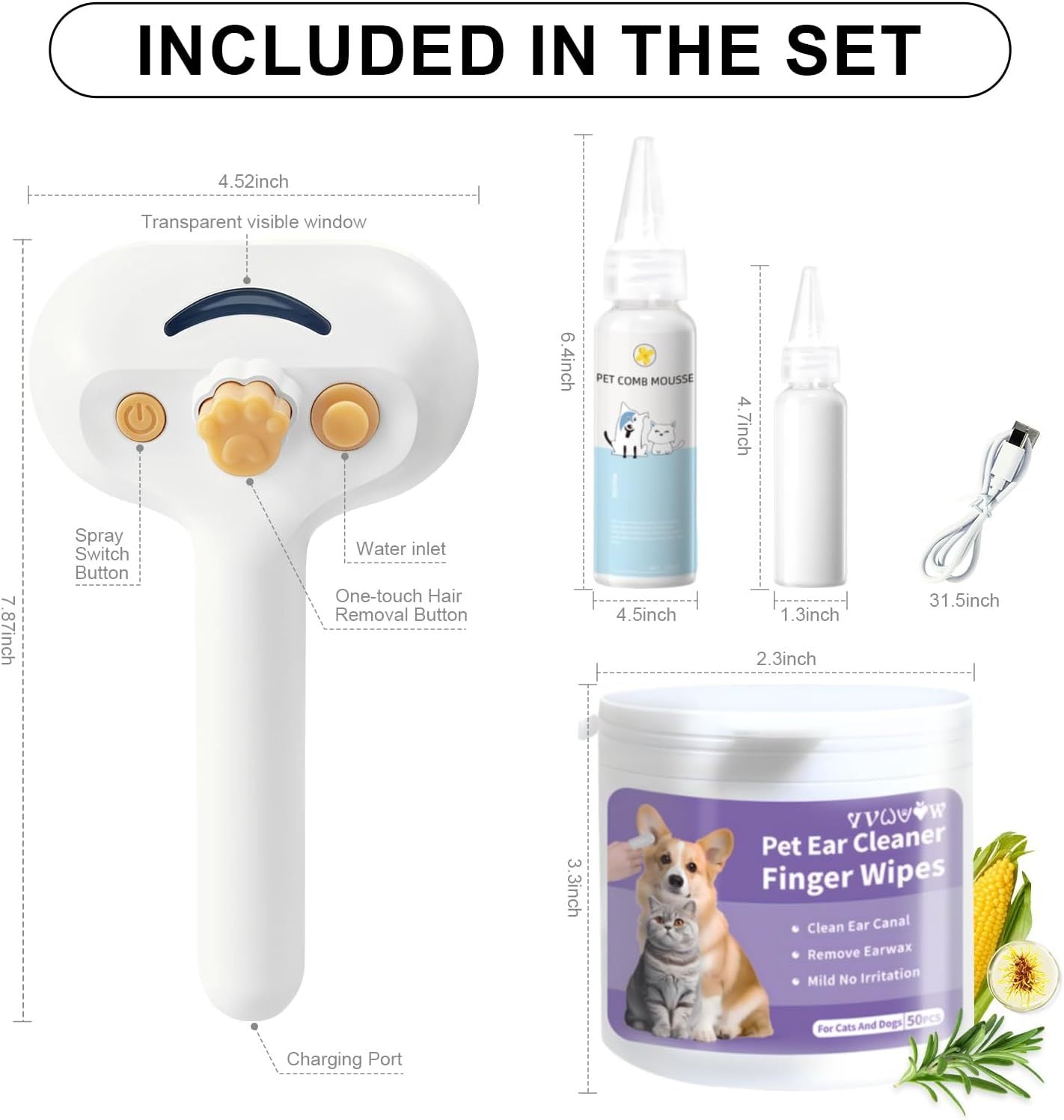 3-in-1 Pet Steam Brush | Hair Removal & Grooming Comb