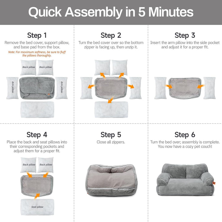 MEWOOFUN Plush Cat Bed | Washable Fluffy Pet Couch