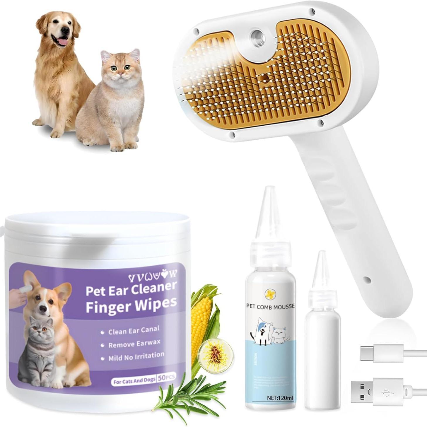3-in-1 Pet Steam Brush | Hair Removal & Grooming Comb