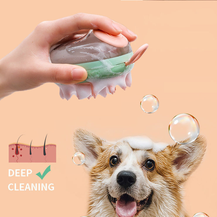 2-in-1 Pet Bath Brush | Massage & Shampoo Dispenser